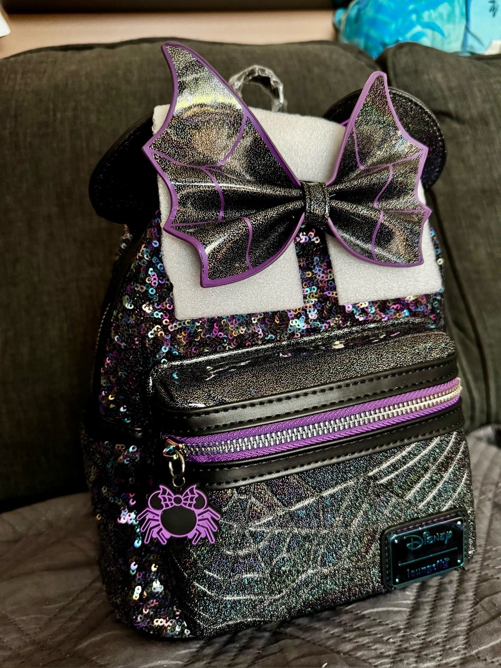 NWT. Disney Halloween Loungefly. Black & Purple Sequin.